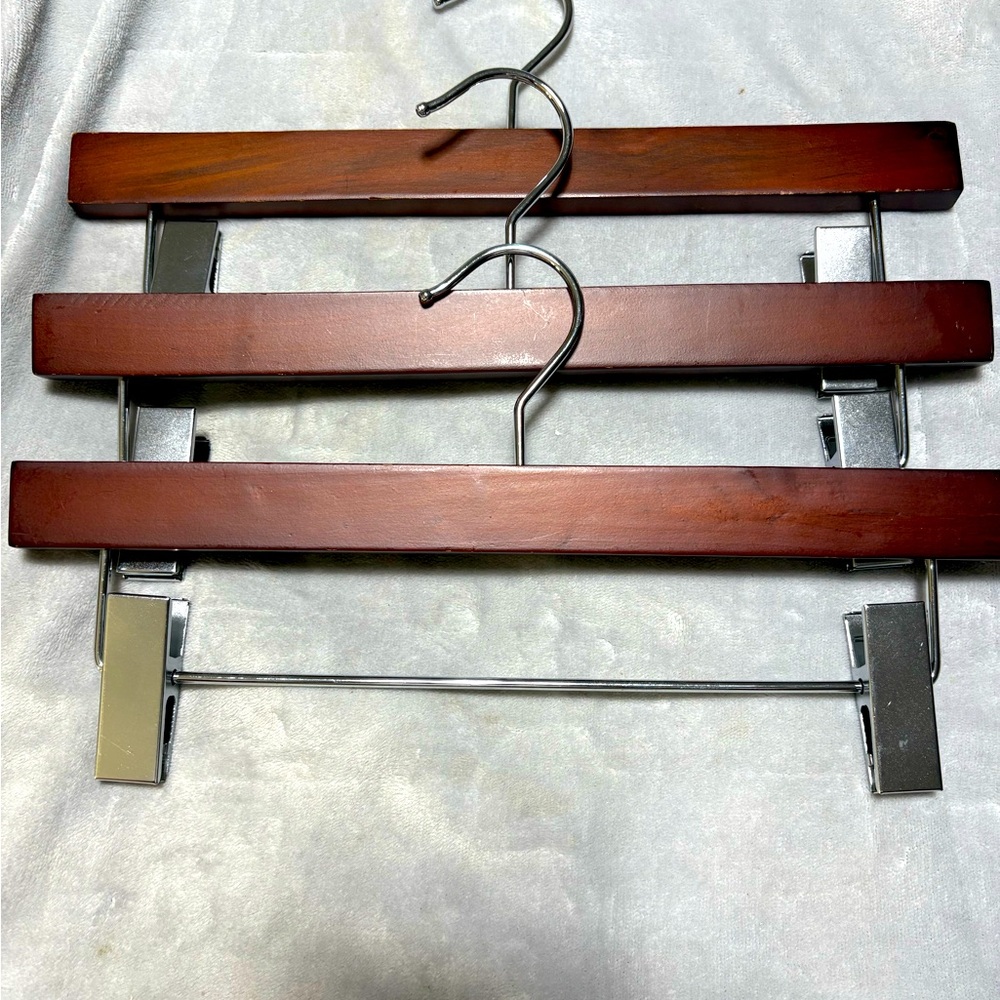 Set off 3 Wooden Pants Hangers with Metal Clips 13”
